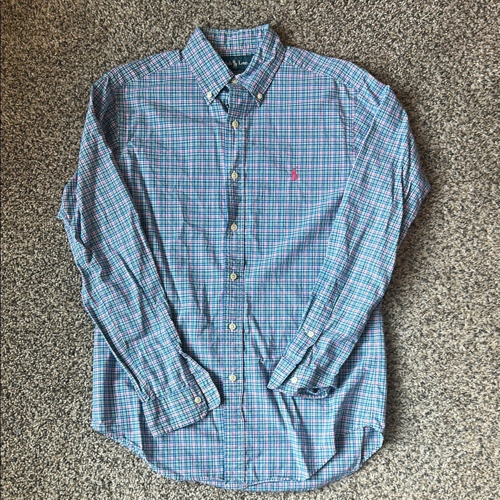 Ralph Lauren Blue and Pink Casual Button Down Shirt